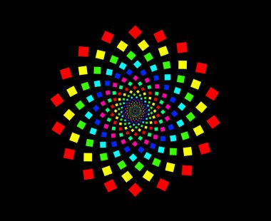 Spiral Dairesel Kare Modeli Çok Renkli Soyut Tasarım Vektörü İllüstrasyonu