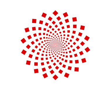 Spiral Dairesel Kare Şablonu Kırmızı Renk Soyut Tasarım Vektörü İllüstrasyonu