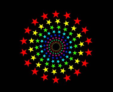 Spiral Dairesel Yıldızlar Deseni Çok Renkli Soyut Tasarım Vektörü İllüstrasyonu