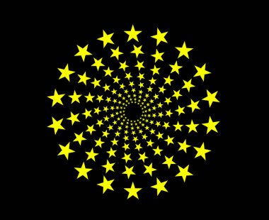 Spiral Dairesel Yıldızlar Kalıbı Sarı Renk Soyut Tasarım Vektörü İllüstrasyonu
