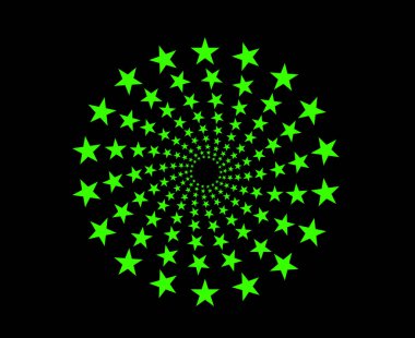 Spiral Dairesel Yıldızlar Deseni Yeşil Renk Soyut Tasarım Vektörü İllüstrasyonu