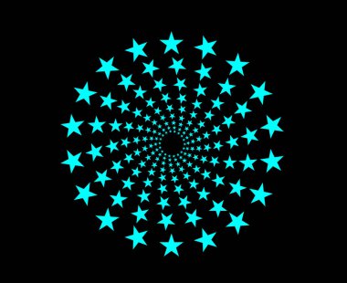 Spiral Dairesel Yıldızlar Deseni Cyan Renk Soyut Tasarım Vektörü İllüstrasyonu