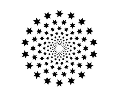 Yıldız desenli spiral süsleme siyah renk desen soyut tasarım vektör çizimi