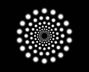 Yıldız desenli sarmal dairesel siyah ve beyaz renkli soyut tasarım taşıyıcı illüstrasyonu