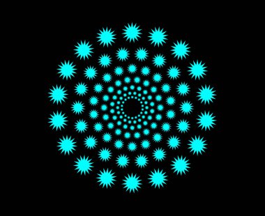 Yıldız Desenli Spiral Dairesel Cyan Renk Soyut Tasarım Vektörü İllüstrasyonu