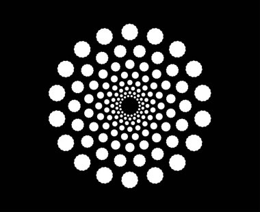 Dairesel Spiral Noktalar Şablon Siyah ve Beyaz Renkli Soyut Tasarım Vektör İllüstrasyonu