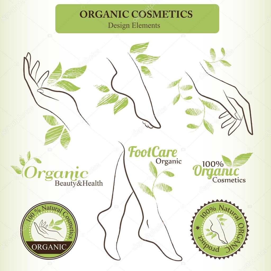 Organic Cosmetics Design Set with contoured female body parts  - foot, hand