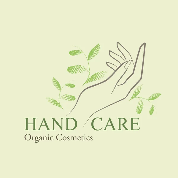 Organic Cosmetics Desain elemen dengan kontur wanita tangan - Stok Vektor
