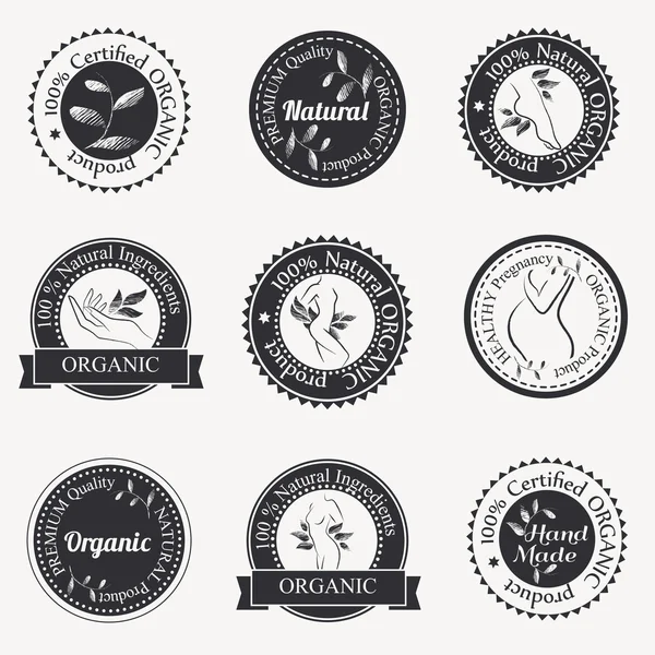 Organic cosmetics round badges — Stock Vector