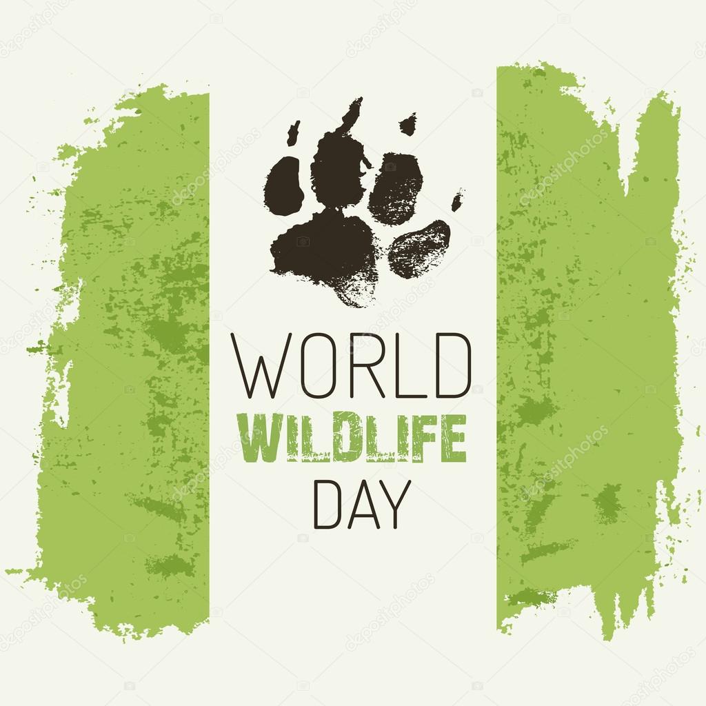 World wildlife day - vector poster with wolf footprint.