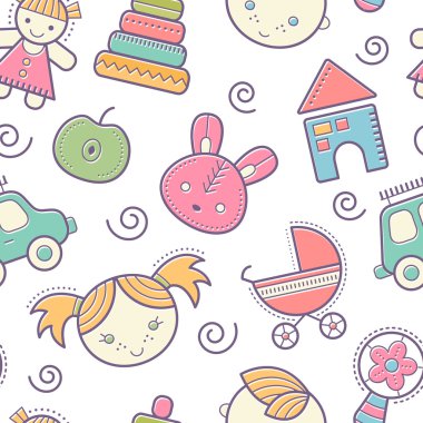 Renkli çocuksu elemanları ile sorunsuz bebek modeli