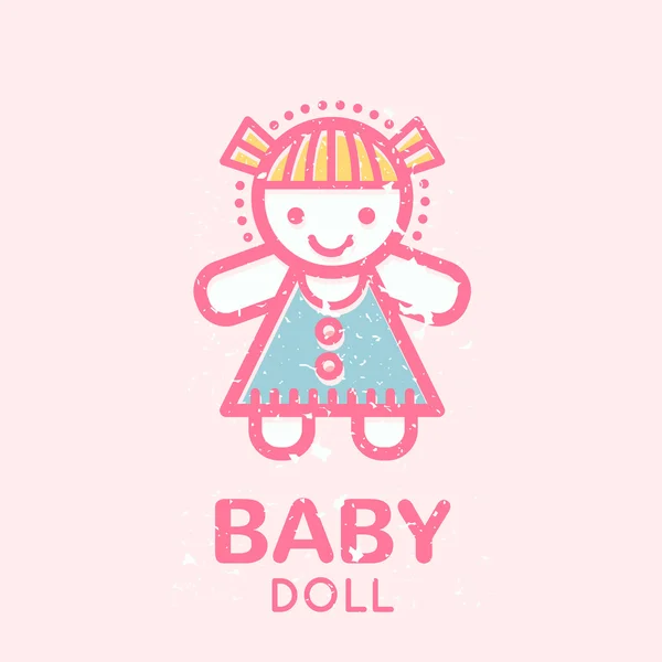 Дитяча емблема з лялькою — стоковий вектор