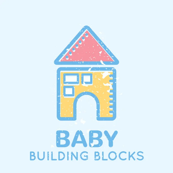 Emblema babyish con un bloque de construcción — Vector de stock
