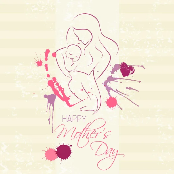 Dia das Mães - Layout vetorial elegante com mãe contornada uma silhueta infantil — Vetor de Stock