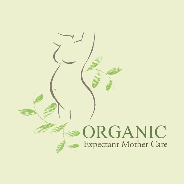 Organic Cosmetics Desain elemen dengan contoured wanita hamil dan bayi yang baru lahir - Stok Vektor