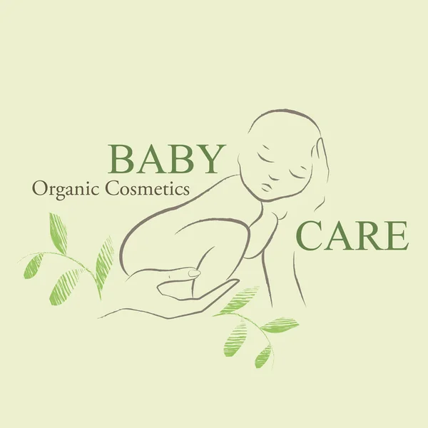 Organic Cosmetics Desain elemen dengan kontur bayi yang baru lahir - Stok Vektor