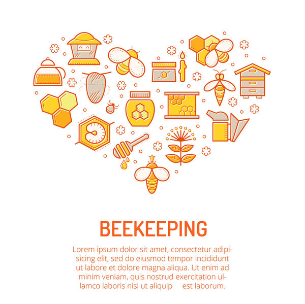 Векторная иллюстрация с цветными медовыми и пчеловодческими иконами
