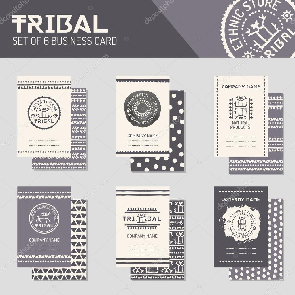 Ethnic style business template collection. Tribal business cards, flyers, banners with logo templates, endless borders and patterned backsides. Monochrome. Hand drawn layouts for natural products