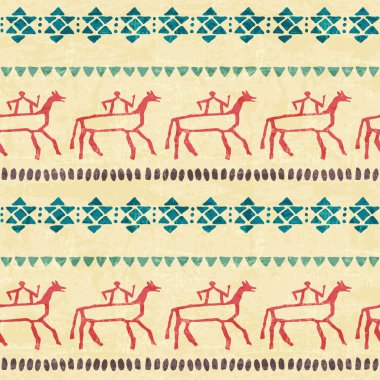 Stilize biniciler ve arkaik geometrik süs ile Kabile dikişsiz desen