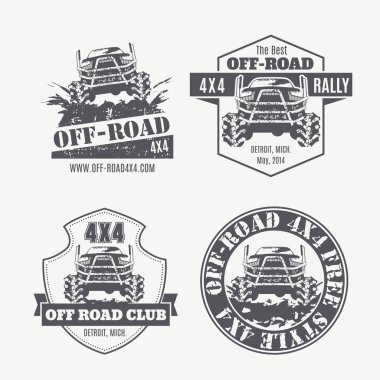 Off-road vehicle vector emblems, labels and logos clipart