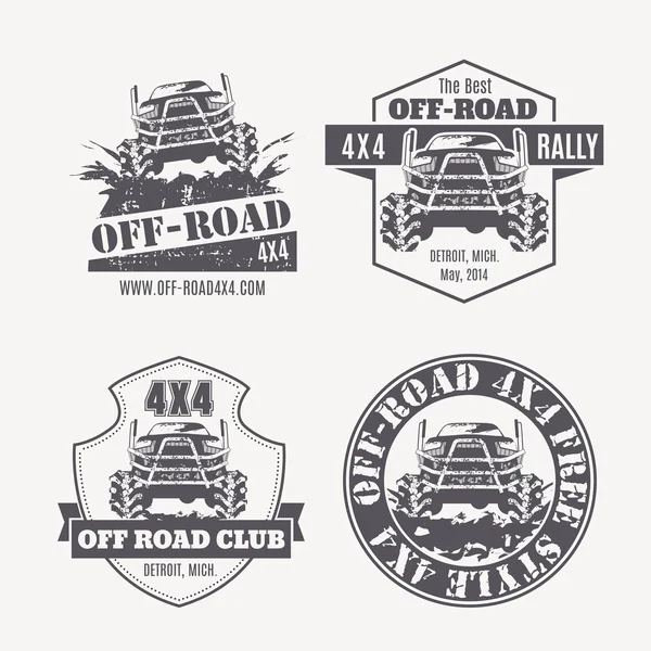 Off-road voertuig vector emblemen, labels en emblemen — Stockvector