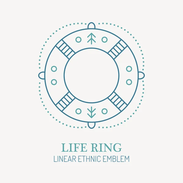 Linje stil nautiska emblem - life ring illustration. — Stock vektor