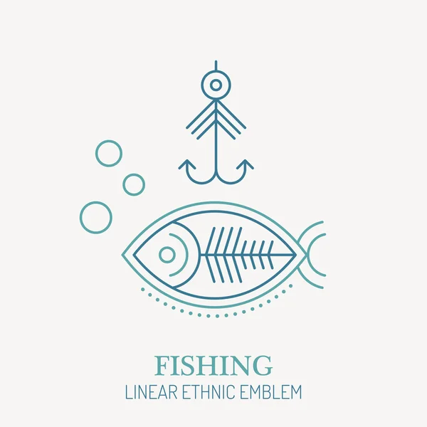 Style ligne emblème nautique - poisson et flotteur — Image vectorielle