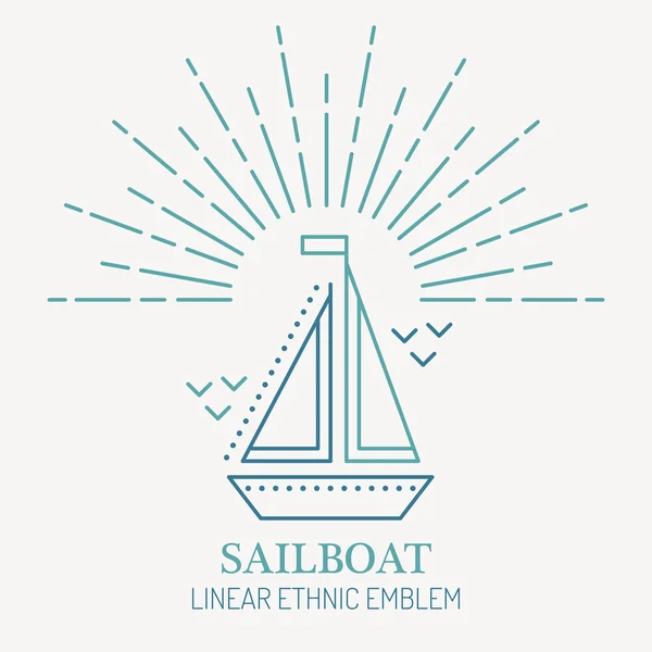 Linje stil nautiska emblem - segelbåt illustration. Minimalistisk disponerade ikon. Sjöfart och voyaging design — Stock vektor