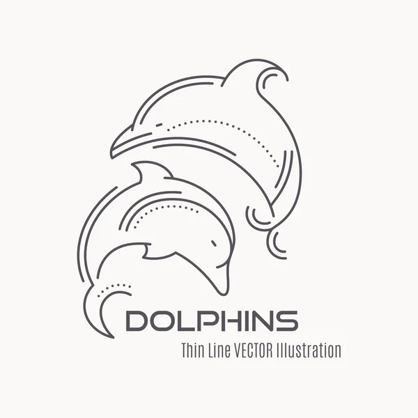 Logotipo náutico estilo línea - ilustración de peces delfines . — Archivo Imágenes Vectoriales