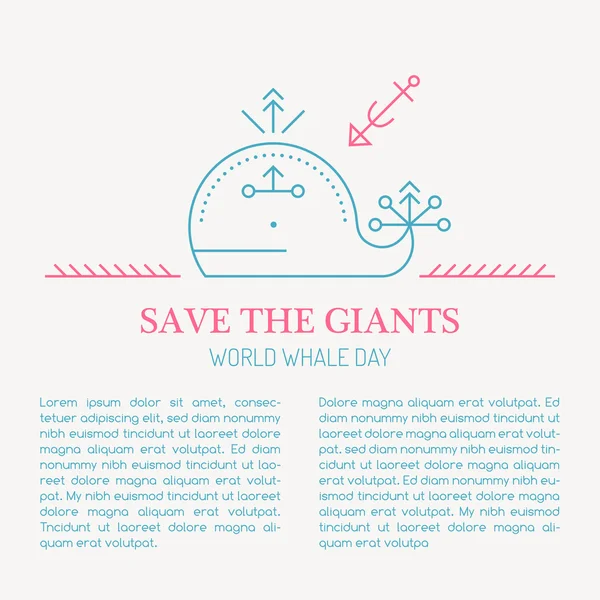 Estilo de línea ballena marina - salvar a los gigantes vector ilustración . — Vector de stock