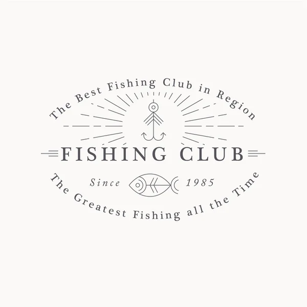Style ligne emblème de pêche - poisson et crochet de pêche — Image vectorielle