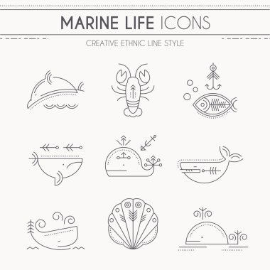 Deniz Icon set, ince darbeleri ile minimalist düz tasarımı