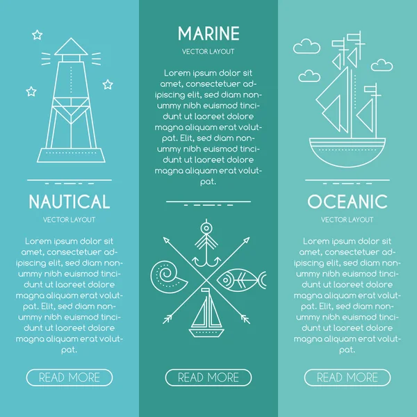 Nautische of maritieme bedrijf banner ontwerpsjabloon met dunne lile stijl illustratie — Stockvector
