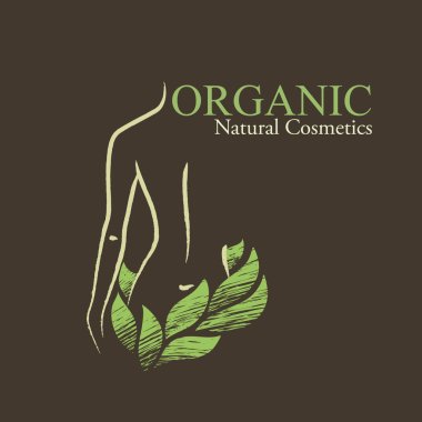 Organic Cosmetics Design elements with contoured woman's shape a