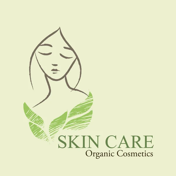 Cosmetici organici Elementi di design con il volto di una donna sagomata — Vettoriale Stock