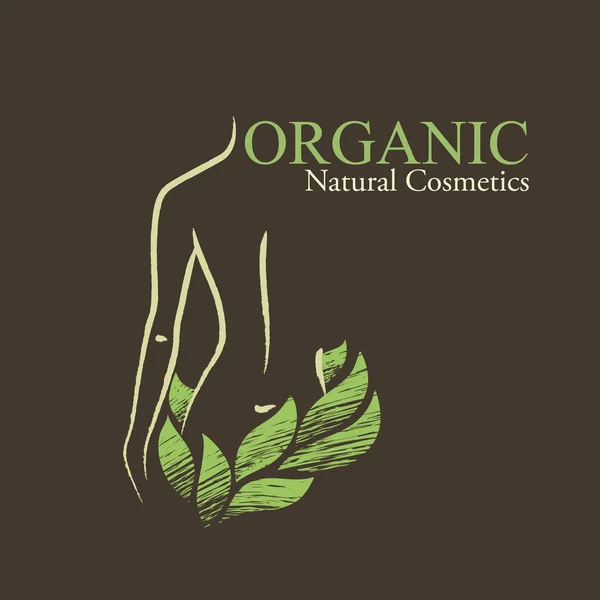 Organic Cosmetics Design elements with contoured woman's shape a — Stock Vector