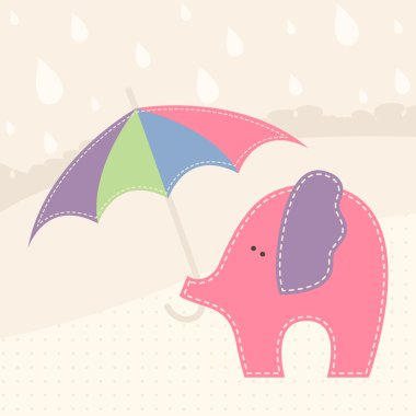 Vector illustration with little elephant  and colorful umbrella 