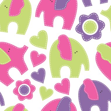 Cute cartoon seamless pattern with elephants. Childish style vec clipart