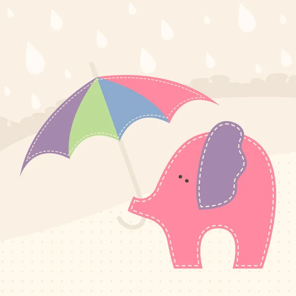 Ilustração vetorial com pouco elefante e guarda-chuva colorido — Vetor de Stock