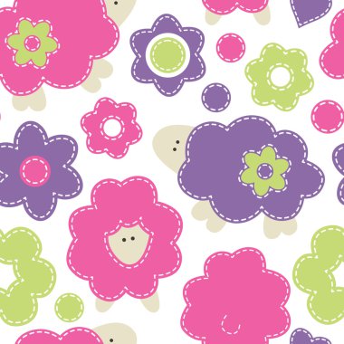 Cute cartoon seamless pattern with baby sheep. Childish style ve