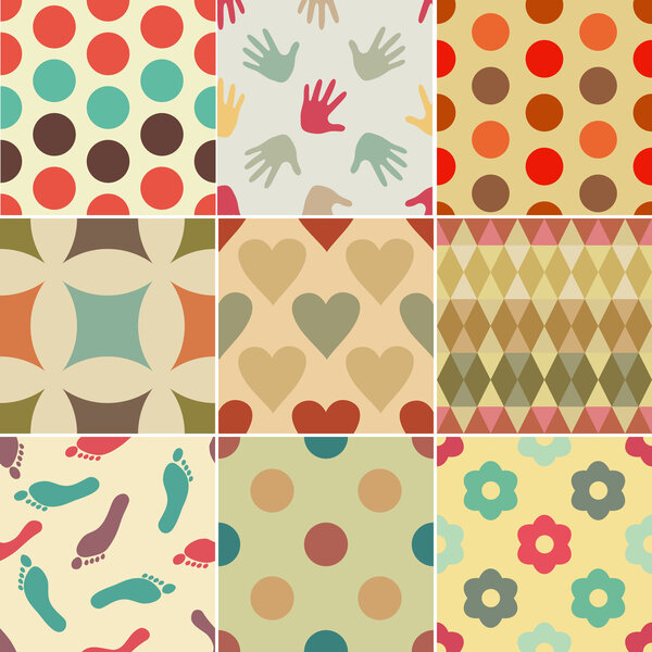 Набор простых винтажных узоров (точки, геометрические, цветы
)