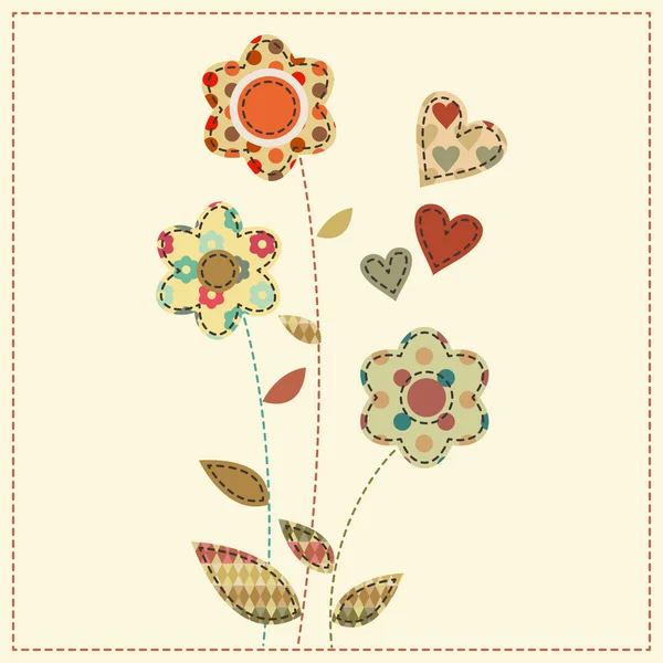 Cartoon vector illustration in a patchwork style - flowers decor — Διανυσματικό Αρχείο