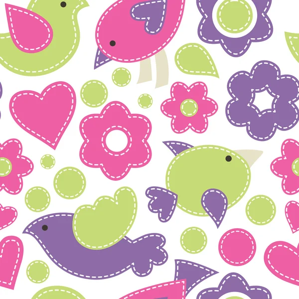 Cute seamless pattern with birds. Childish style vector illustra — Stock Vector