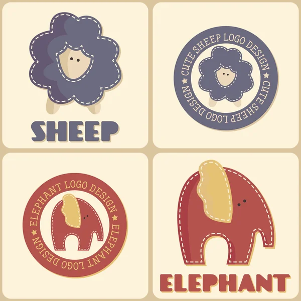 Set of four cute animal labels in muted vintage colors — Wektor stockowy
