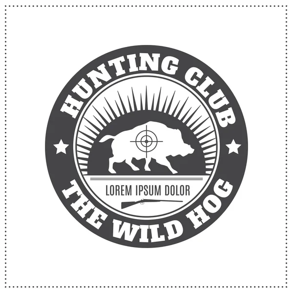 Vector hunting club emblem with a wild hog — Stok Vektör