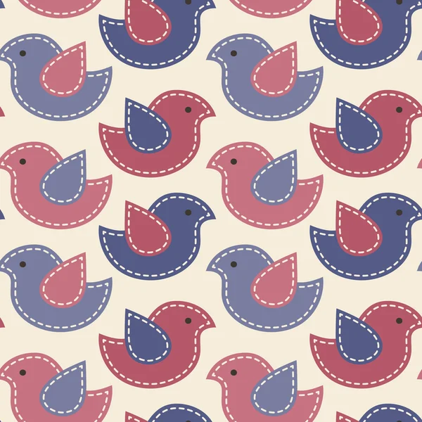 Little birds with light seams - vector seamless pattern — Stock Vector