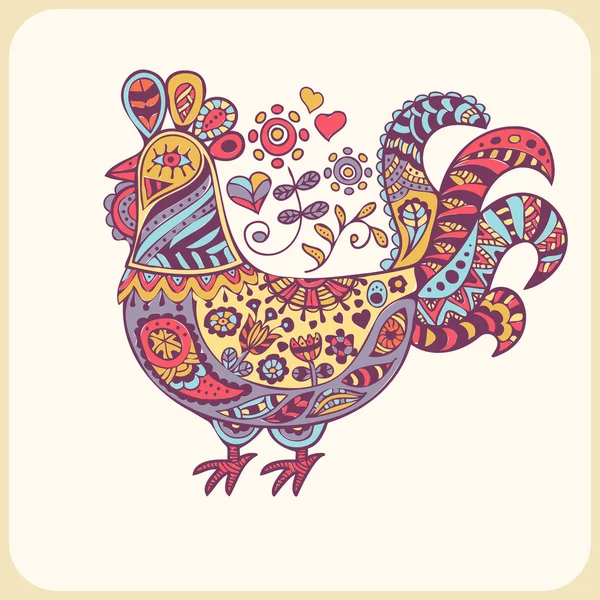 華やかな民族スタイルのカラフルな雄鶏. — ストックベクタ