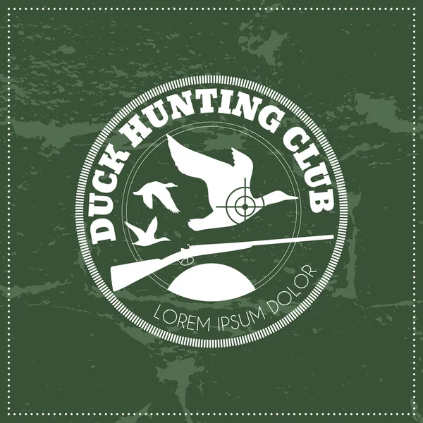 Vector hunting club emblem with a wild duck and a shotgun — Stock Vector