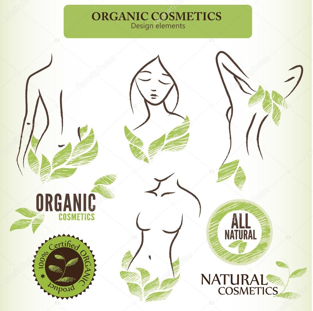 Organic Cosmetics Design elements with contoured shapes and hand