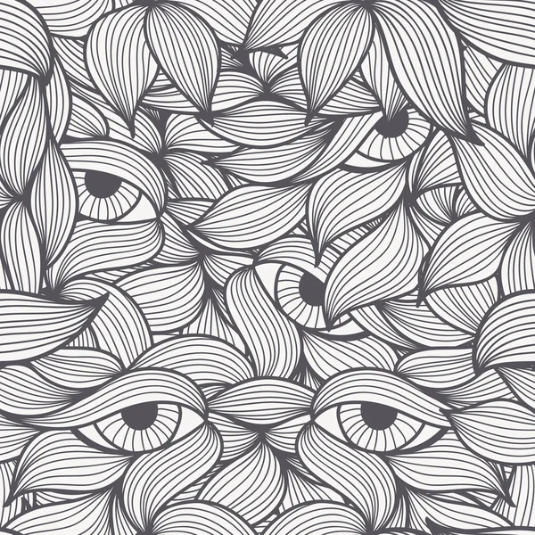 Abstract seamless patterns with spirals, leaves and eyes — Stockový vektor